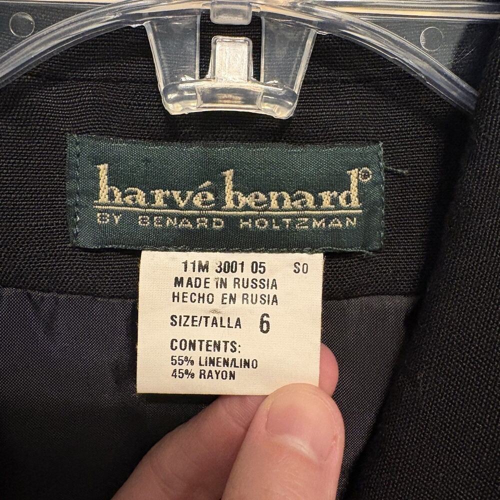 VTG 90s Harve Benard Long Blazer Womens 6 Black Linen Blend Coat Minimalist Prep - Picture 3 of 11